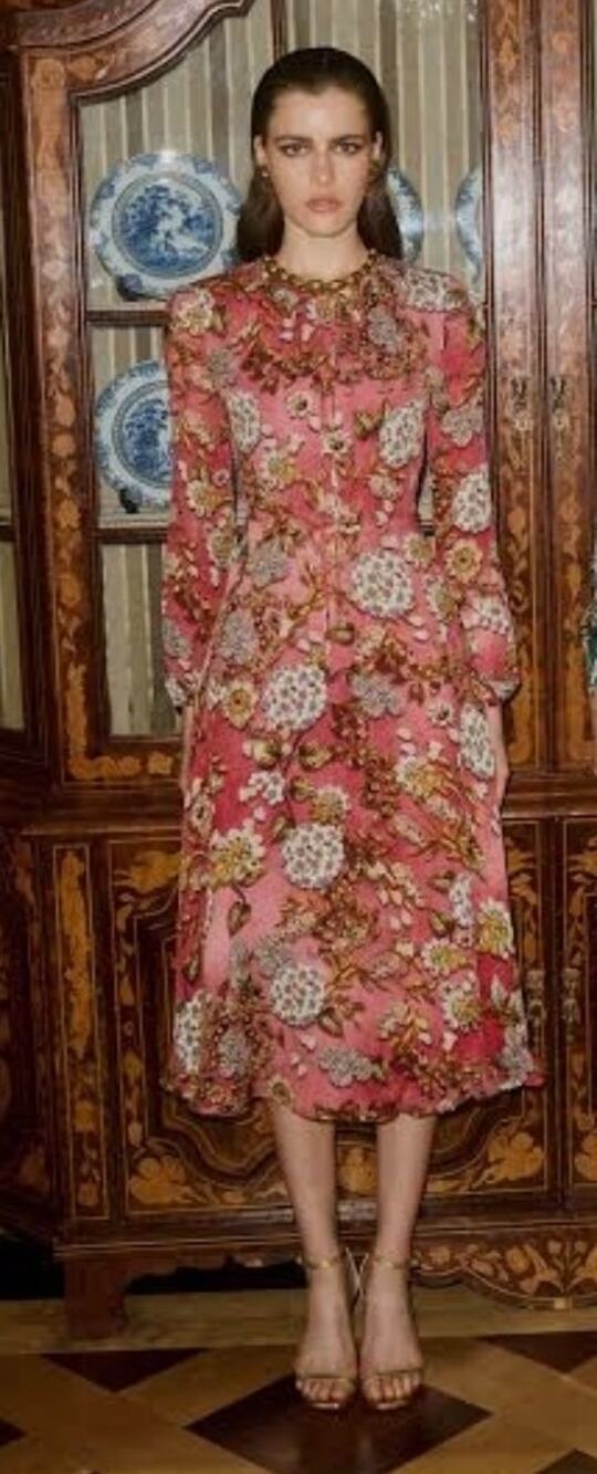 NWT $1590 Mary Katrantzou Naomi Dress Sz 8 US Floral Petal Pink Long Sleeve